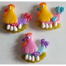 Kit 3 imãs de geladeira galinhas com ovos coloridos