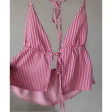 Bata Feminina Regata Casual Listrada com Pescoço em Halter e Amarração Nas Costas Cropeed