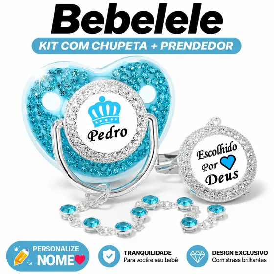 Chupeta de bebê, personalizada com nome e foto, inclui clipe/fecho/corrente
