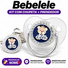 Chupeta de bebê prateada transparente, inclui prendedor de chupeta, nome e foto personalizados