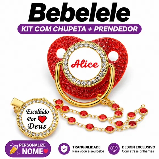 Chupeta vermelha para bebê, personalizada com nome/foto da menina, inclui prendedor de chupeta