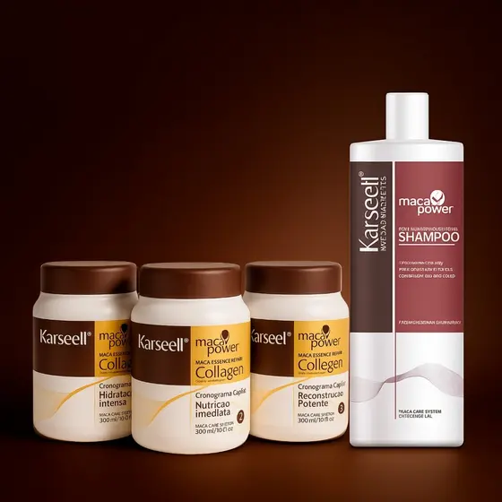 Kit Cronograma Capilar Karseell 3 Máscaras + Shampoo 1L - Hidratação Intensa, Nutrição Imediata e Reconstrução Potente