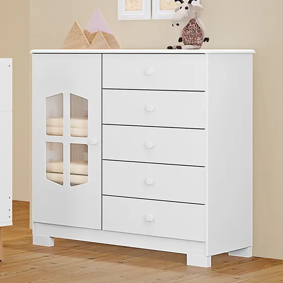 Cômoda Diamante 100% MDF 5 Gavetas 1 Porta