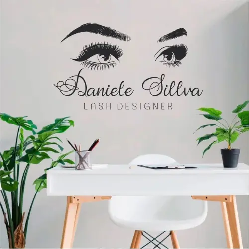 Adesivo de Parede Personalizado Cílios e Sobrancelhas - Nome & Especialidade | Decoração Salão de Beleza