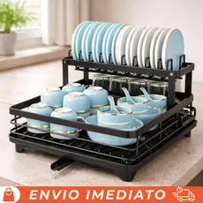 Escorredor De Louça Inox Preto Porta Copo E Talher 2 Andares para Cozinha