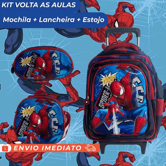 Mochila Escolar Infantil com Lancheira e Estojo – Homem-Aranha | Minecraft | Roblox