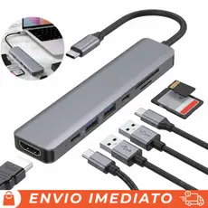 Hub USB-C 7 em 1 Adaptador HDMI 4K USB 3.0 PD 100W p/ MacBook Notebook