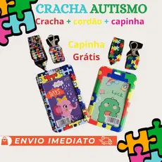 Kit Crachá de Identificação Autista e Cordão com Trava de Segurança Autismo Deficiências Ocultas