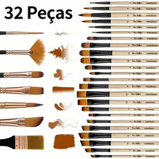 Kit 32 Peças Pincéis De Pintura Para Acrílica, Cerdas De Nylon Premium Com Redondo, Filbert, Plano, Ventilador