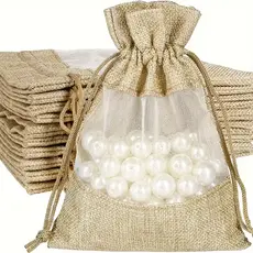 Kit com 10 Unidades Saco Juta Algodão Crú Com Visor