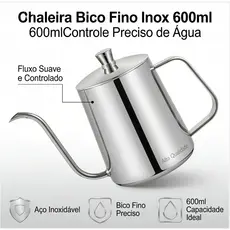 Bule Inox Bico Fino 600ml | Chaleira Profissional para Café, Leiteira Aço Inoxidáve