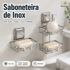 Saboneteira de Inox Adesiva Sem Furo Prata para Banheiro 1 ou 2 Andares