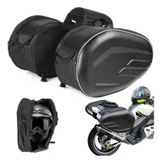 Bolsa Alforje Baú Lateral Para Banco Moto 2 Compartimentos Cor Preto Carbono