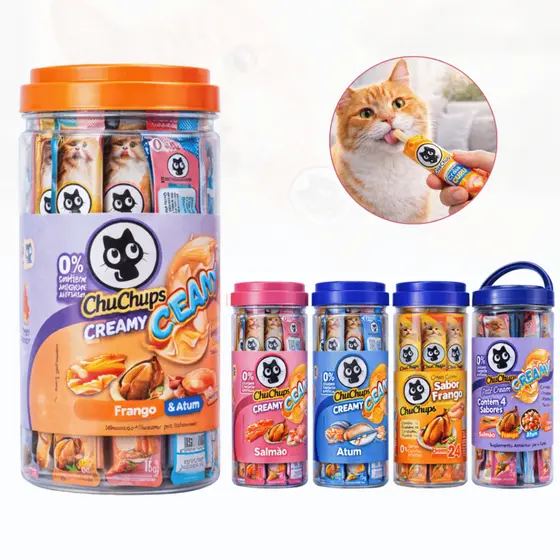 Petisco Gato ChuChups Cream 24x15g Mix Atum Salmão Cremoso