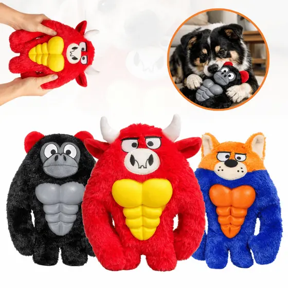 Brinquedo Pelúcia Urso/Gorila/Touro com Mordedor para Cachorro Cão Interativo Resistente 28cm