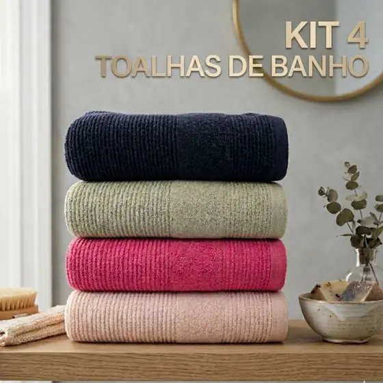 Jogo/Kit 4 Toalhas De Banho Gigante Banhão 100% Algodão Alta Absorção Luxo Maciez Premium