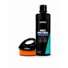 Pneu Pretinho Automotivo Brilho Intenso Vintex Vonixx 500ml + Escova Aplicadora De Pretinho Lingua De Gato 6x7cm Vonixx