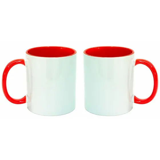 02 Canecas Cerâmica Resinadas. - IMPORTADA AAA 325ml Alça e Interior Colorido  - SUBLIMAÇÃO