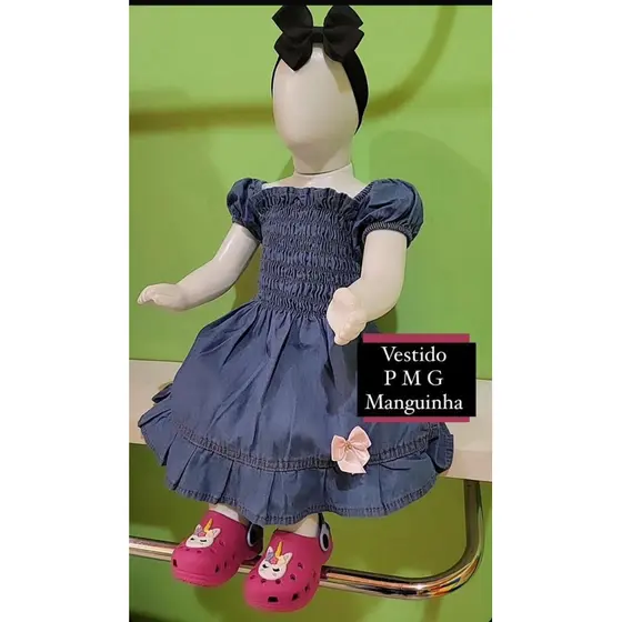 Vestido Jeans (0 a 5 anos) Salopete e Jard masc Bordada Infantil Só Hoje!