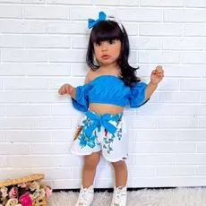 Ciganinha Azul (blusa+short+Tiara) 0 a 6 anos! Só hoje promoção conjunto infantil