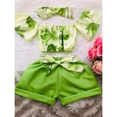 Blusinha+Short+Tiara (0 a 6 anos) Promoção! 3 PEÇAS Infantis Só Hoje!