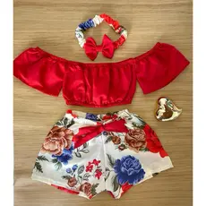 Ciganinha 3 peças (0 a 6 anos) Blusa + Short + Tiara PERFEITO! Só hoje conjunto feminino menina recém nascido
