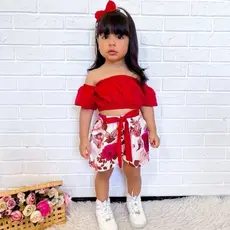 3 peças! BLUSA + Short + tiara (0 a 6 anos) ciganinha LINDO conjunto infantil feminino