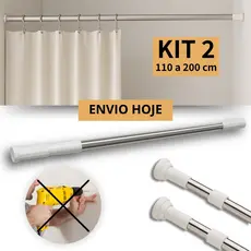 Kit 2 Varão Tubo Bastão Ajustável Barra Cortina Roupas Box Banheiro Extensível Divisória Lavanderia