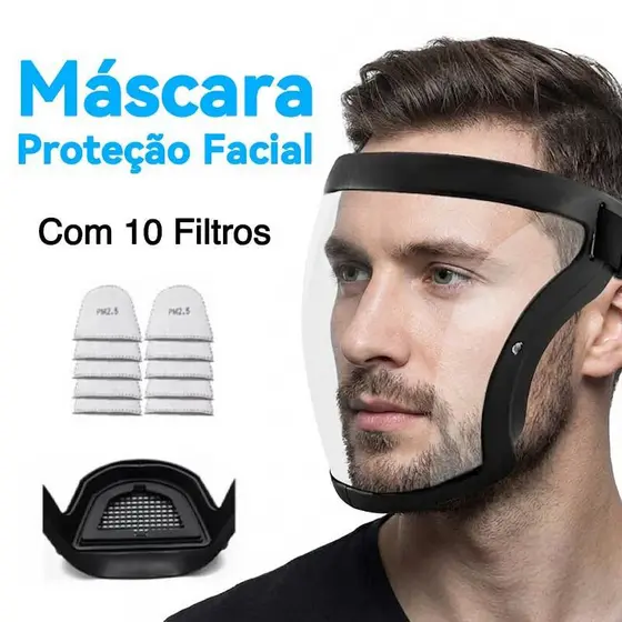 Máscara Transparente Anti-Poeira e Anti-Fumaça com 10 Filtros PM2.5, Proteção Completa para a Respiração