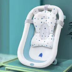 Banheira de bebê dobrável portátil com suporte + tapete de banho estrela antiderrapante