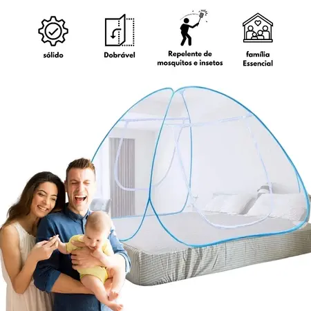 Mosquiteiro Dobrável Portátil para Cama 1,8×2,0m – Proteção Contra Insetos, Fácil de Instalar