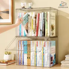 Caixa Organizadora de Livros Acrílico Grande Capacidade Transparente com Tampa Exibição Proteção Contra Poei