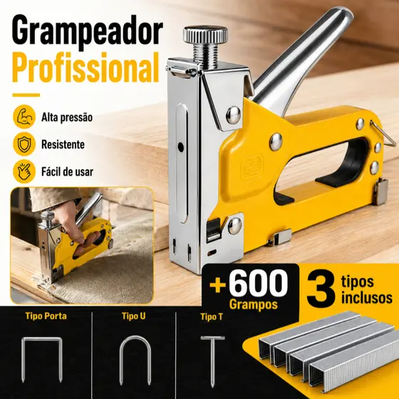 Grampeador Tapeceiro + 600 Grampos Ferramentas Profissional