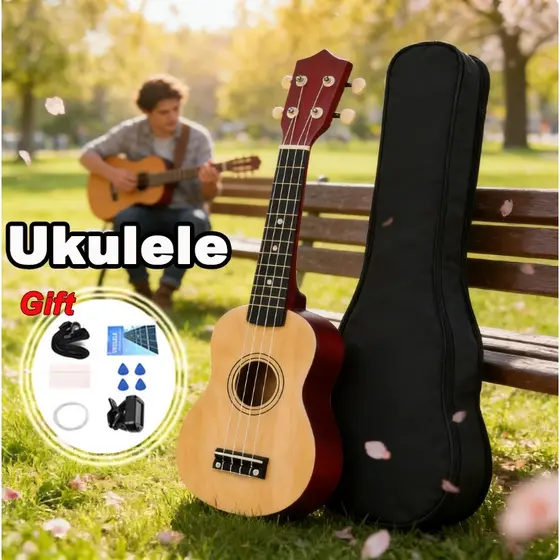 Ukulele Soprano Acústico com Estojo + Afinador e 4 Palhetas