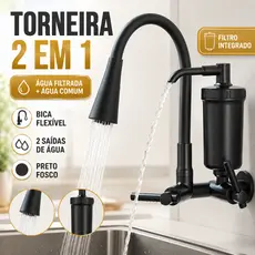 Torneira Pia Cozinha Preta Parede Com Filtro Gourmet 2 Jatos Abs