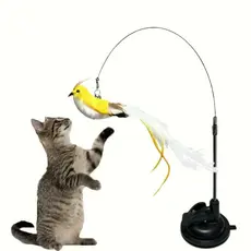 Brinquedo para Gatos – Varinha com Pássaro Simulado + Ventosa, Acessório com Substituição Destacável