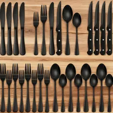 Conjunto De Talheres De Aço Inoxidável Preto Com 24 Peças, Conjunto De Talheres De Qualidade Alimentar, Conjunto