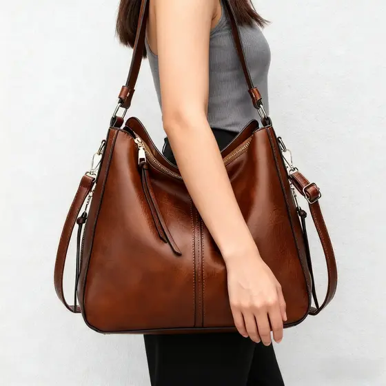 Bolsa Feminina Grande De Ombro Vintage Couro PU Para Senhoras Bolsa Tote De Grande Capacidade