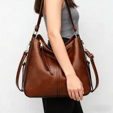 Bolsa Feminina Grande De Ombro Vintage Couro PU Para Senhoras Bolsa Tote De Grande Capacidade