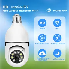 Câmera Inteligente Wi-Fi com Soquete E27 + Visão Noturna Colorida e Rotação 355°