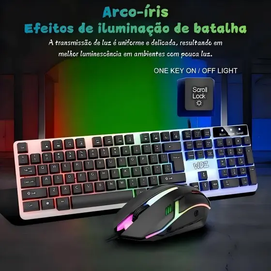 Conjunto de teclado e teclado USB com fio, teclado gamer retroiluminado de 104 teclas