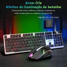Conjunto de teclado e teclado USB com fio, teclado gamer retroiluminado de 104 teclas