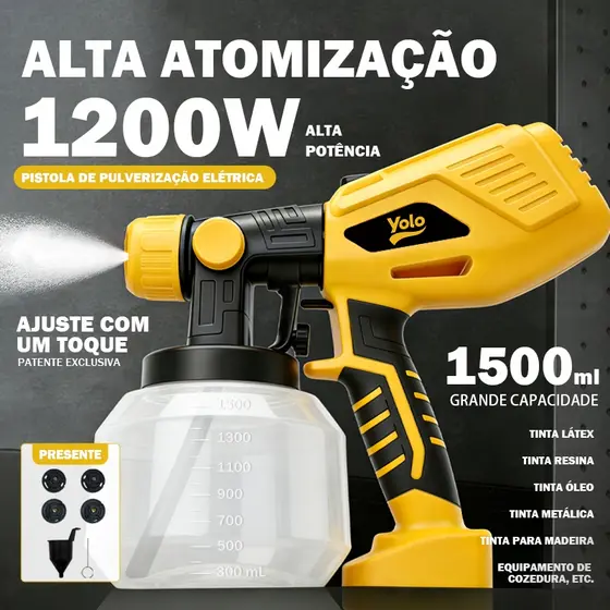 Pistola de Pintura Elétrica Grande, Pistola de Pintura Recarregável Doméstica, 1200W, Pulverizador de Tinta Látex Dedica