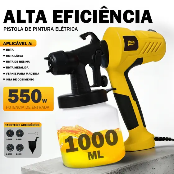 Pistola De Pintura 550W 1000ML Profissional Elétrica Pulverizadora 4 Bicos 3 Regulações 110V/220V