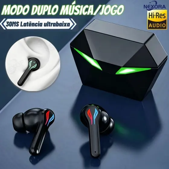RS-30 Fone de Ouvido Sem fio Gamer Bluetooth 5.3 com Microphone e Luz Redução de Ruído LED