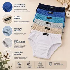 Kit 3 Cuecas Lisas Infantil Menino Algodão Califórnia Costura Dupla Elástico Embutido
