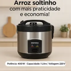 Panela Arroz Elétrica 1 Litro Fácil Uso 220V Preta Cozinha Prática Eficiente