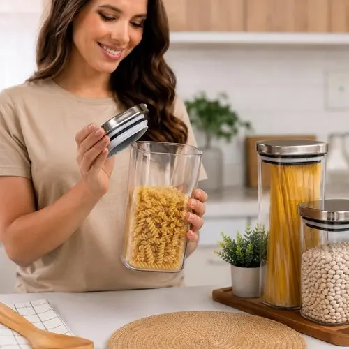 Pote Hermetico Quadrado Vidro Tampa Inox 18 Litros Caixa Conservacao Alimentos Reutilizavel