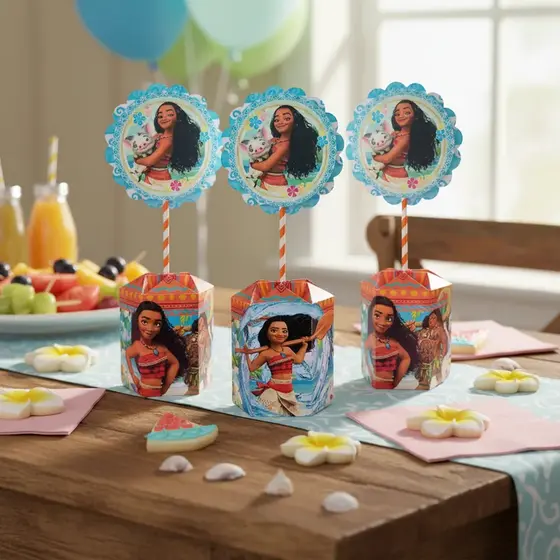10 Centros de Mesa Moana Festa Infantil Decoração Aniversário Lembrancinha Tropical Reutilizável