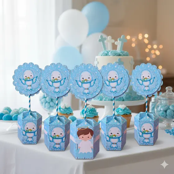 10 Centro de Mesa Batizado Menino Menina Baby Festa Azul Rosa